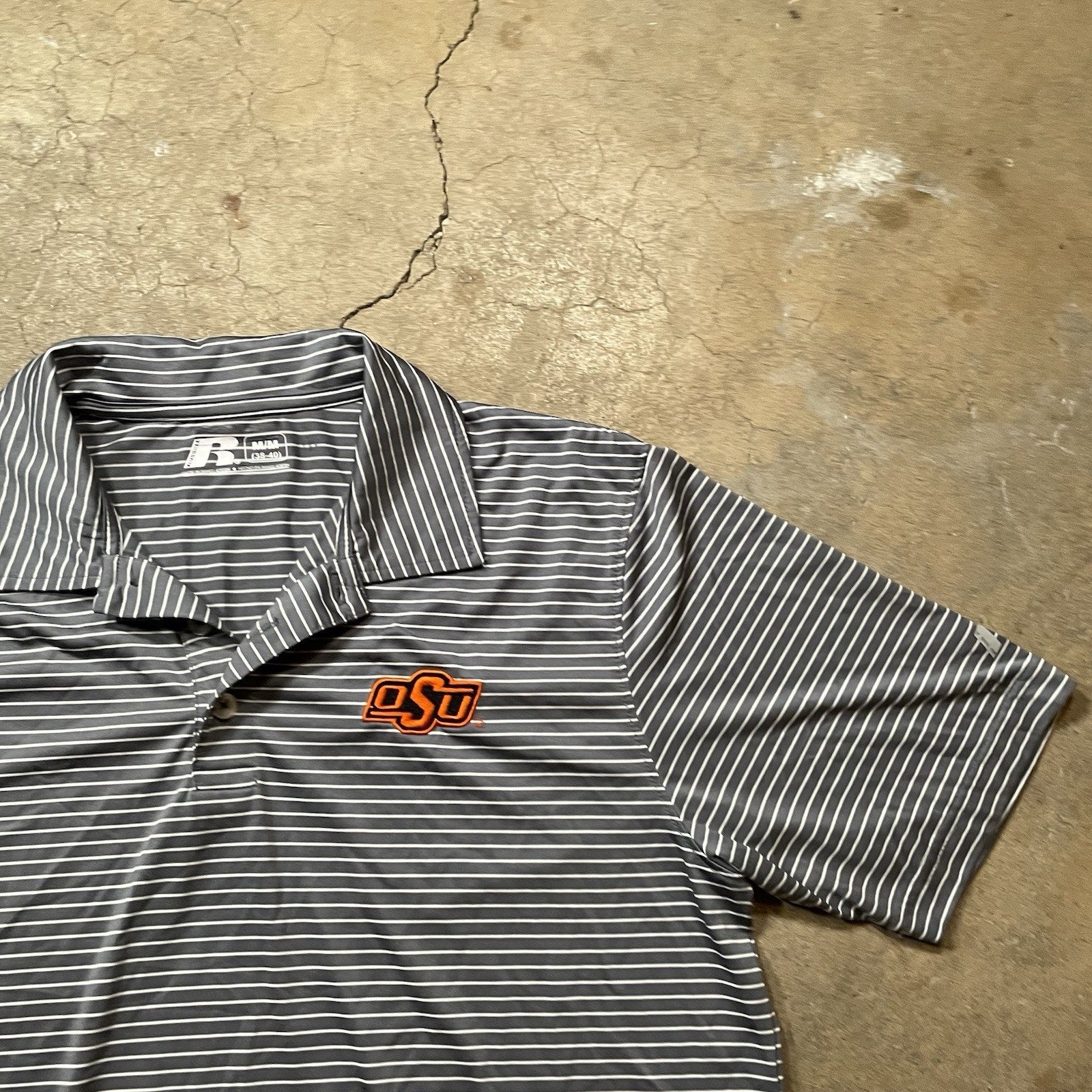 Oklahoma State Shirt Mens M Russell Athletic Striped Polo
