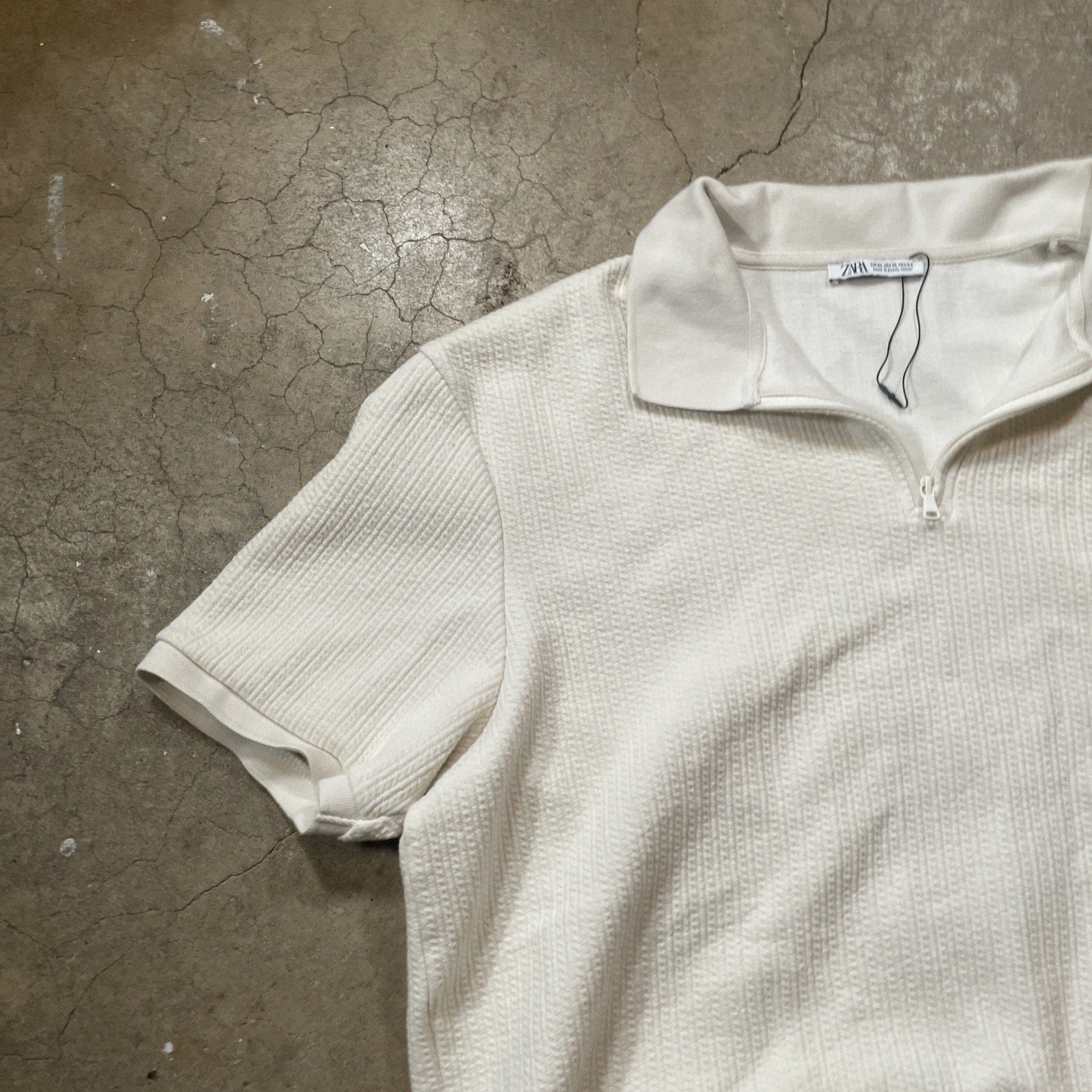 ZARA Men's XL Cream Polo Shirt Short Sleeve Collared