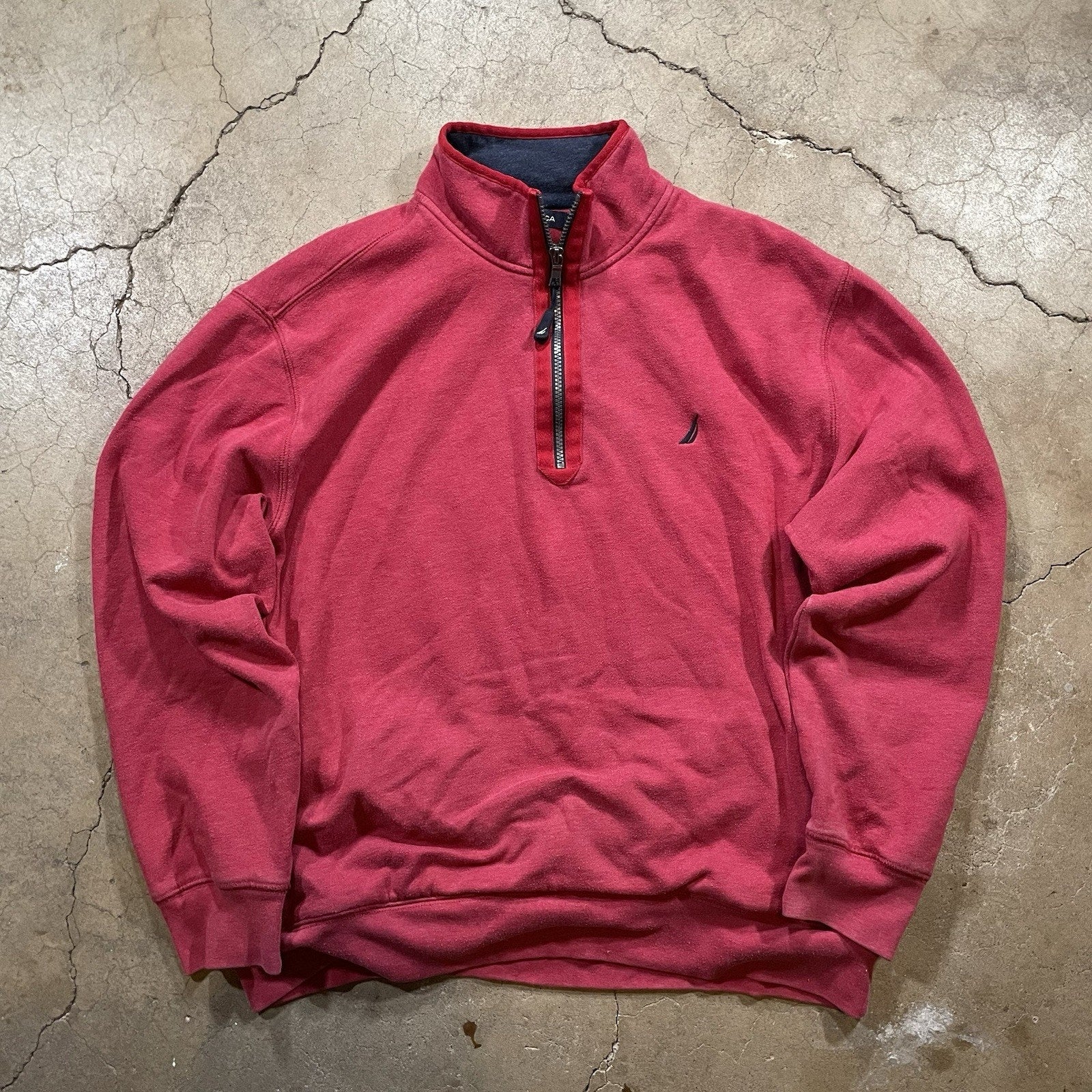 Nautica Quarter Zip Knit Sweater Men's Long Sleeve Red XL