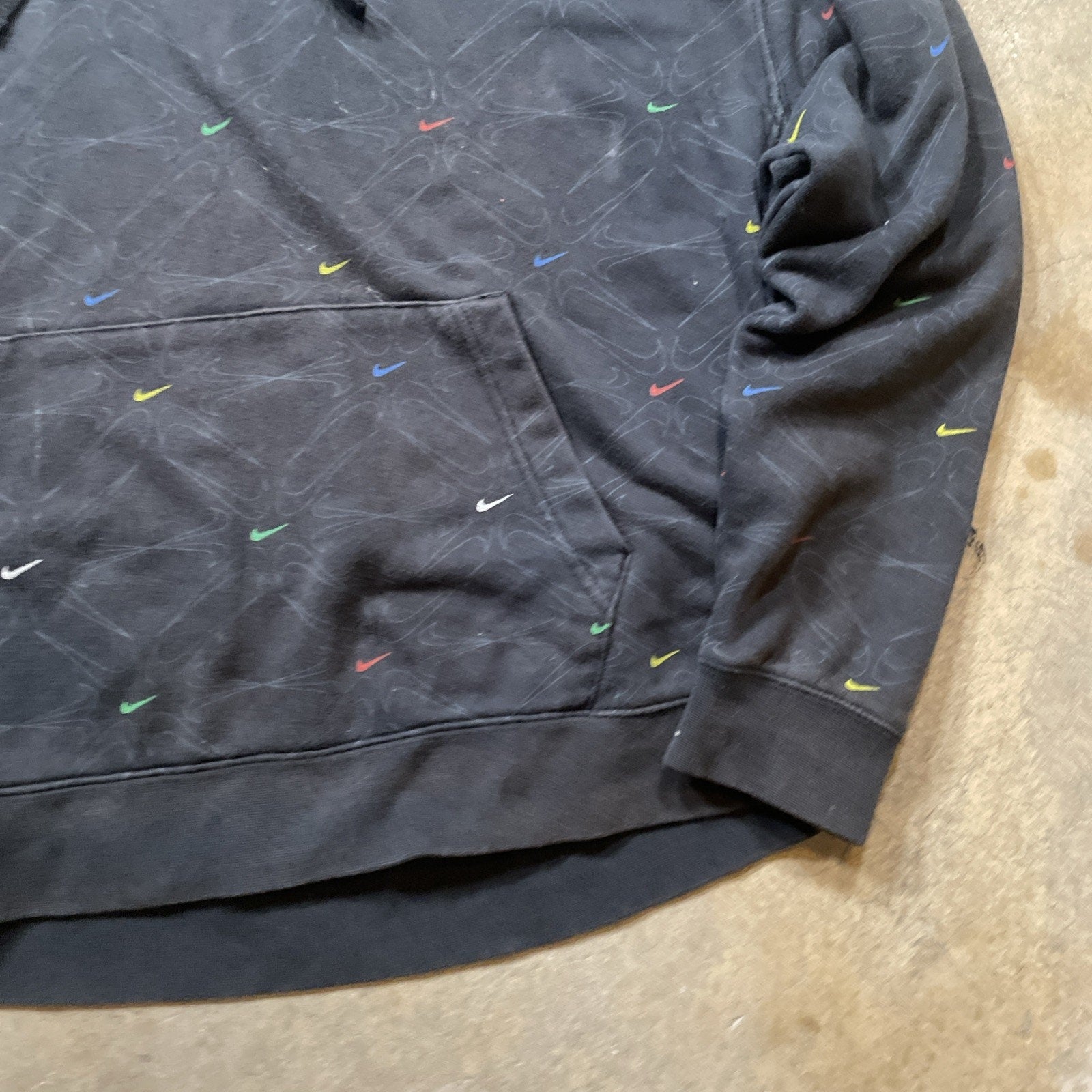 Black Multi Colored Swoosh Nike Sweatshirt Hoodie Adult L