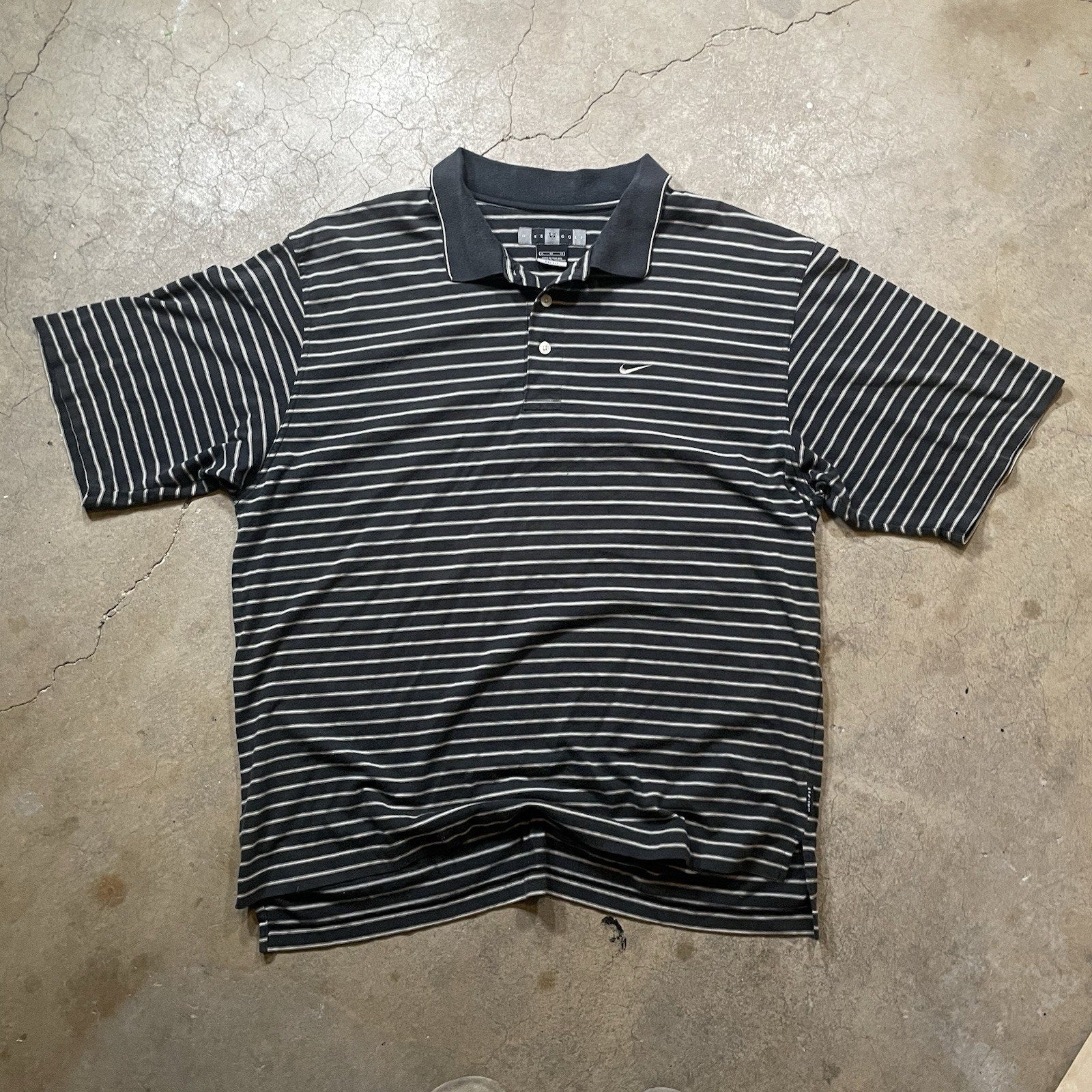 Nike Polo Shirt Men's XL Black Stripe Golf Dri-Fit Swoosh