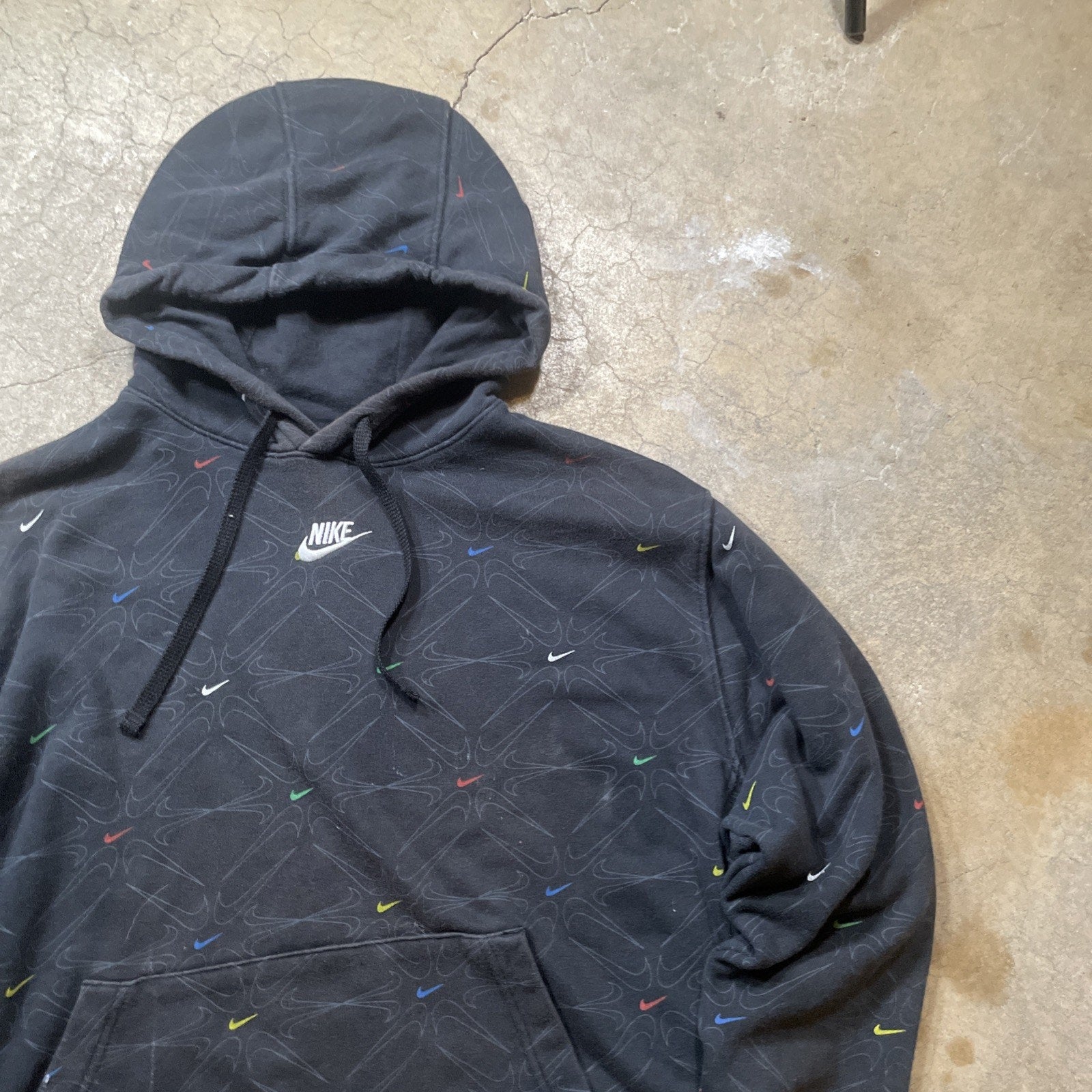 Black Multi Colored Swoosh Nike Sweatshirt Hoodie Adult L