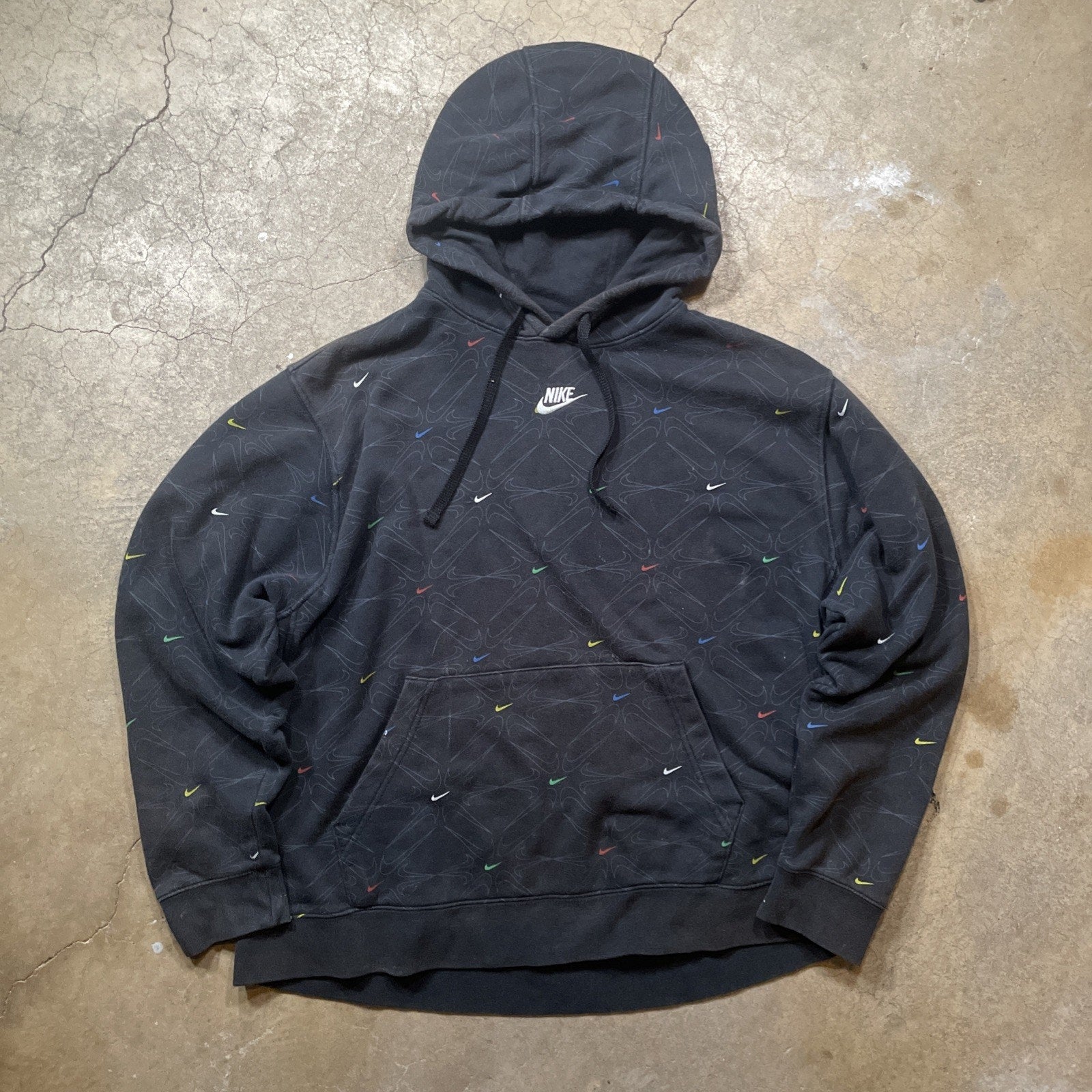 Black Multi Colored Swoosh Nike Sweatshirt Hoodie Adult L