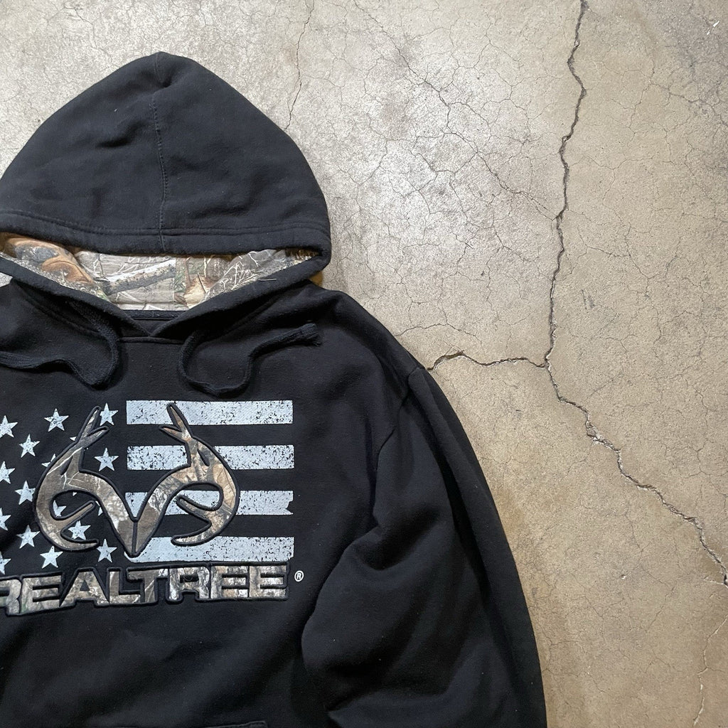Realtree Hoodie Mens Large Black Antlers Camo American Flag Sweatshirt Hunting