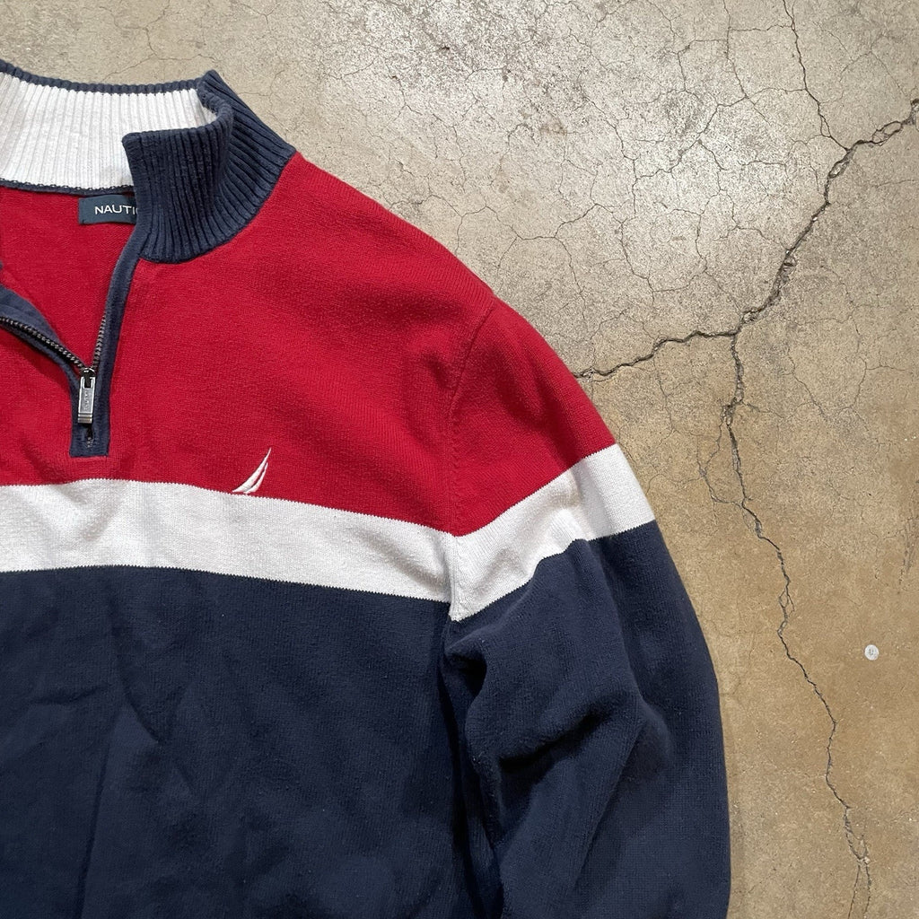 mens nautica quarter zip pullover Blue White Red L
