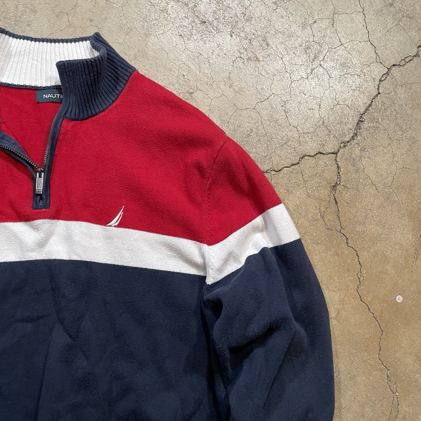 mens nautica quarter zip pullover Blue White Red L
