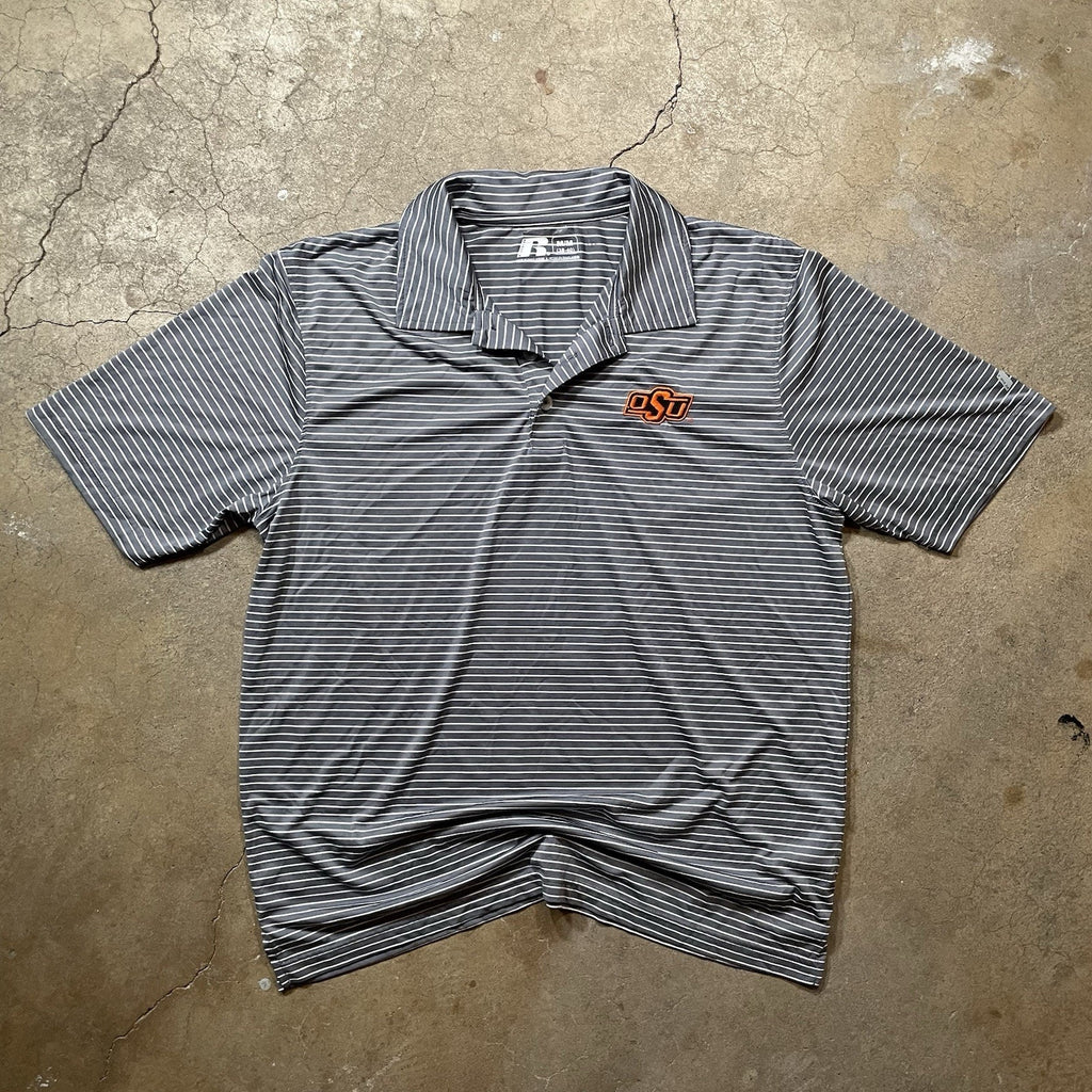 Oklahoma State Shirt Mens M Russell Athletic Striped Polo