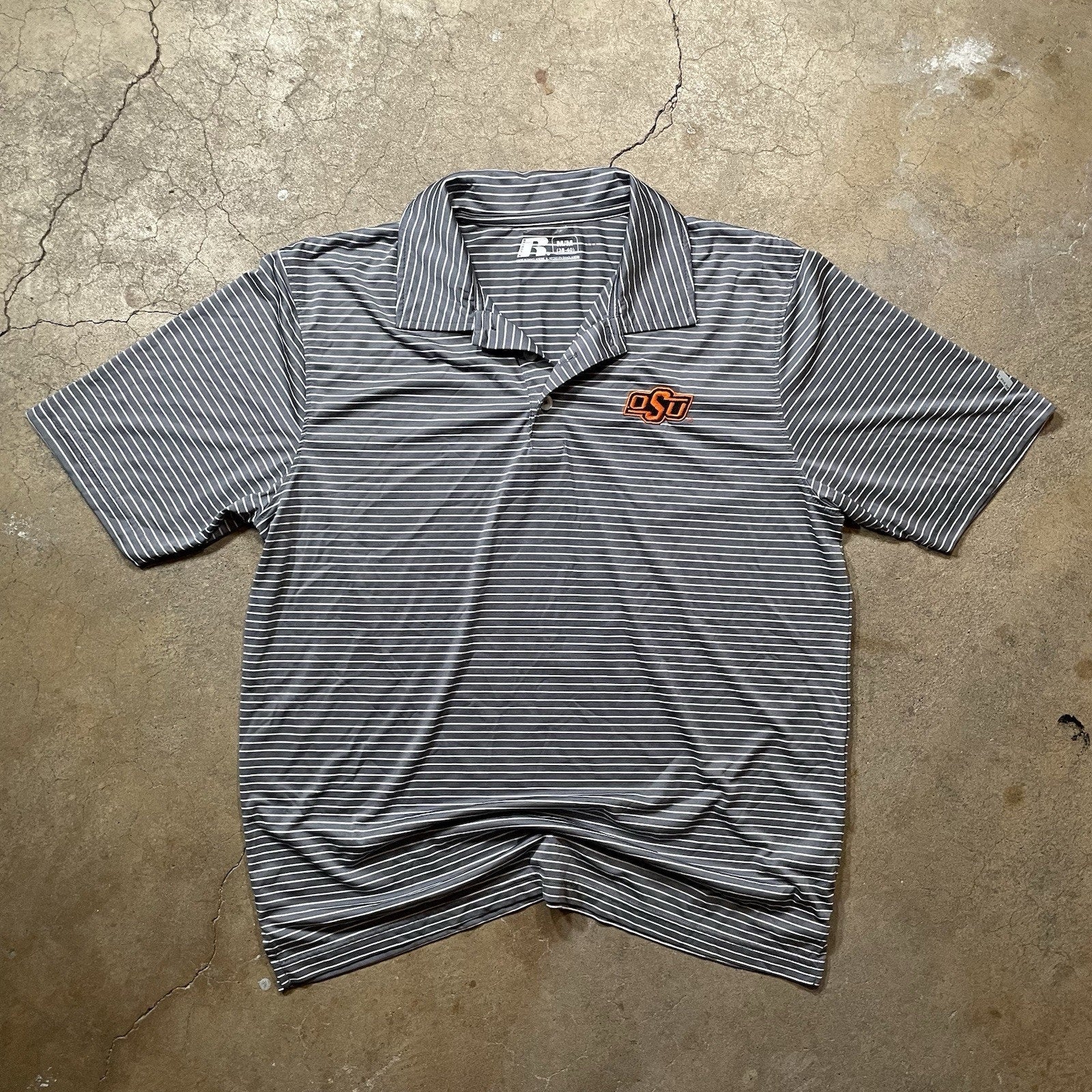 Oklahoma State Shirt Mens M Russell Athletic Striped Polo