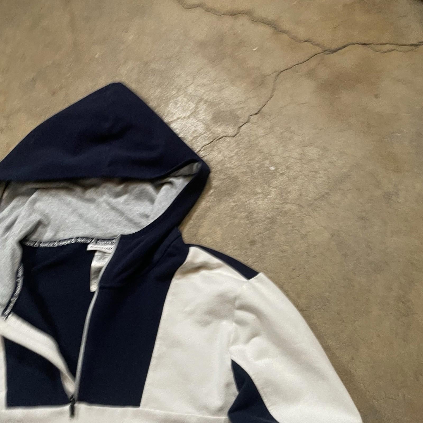 Reebok Hoodie Mens Large White x Blue Sweatshirt Long Sleeve