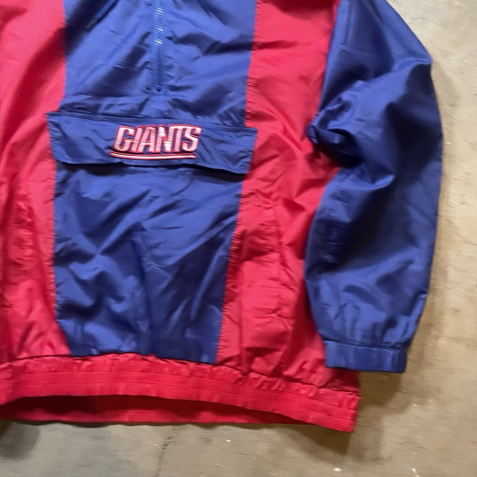 VTG 90s NEW YORK GIANTS STARTER PUFFER PULLOVER 1/2 ZIP JACKET MEDIUM HOOD