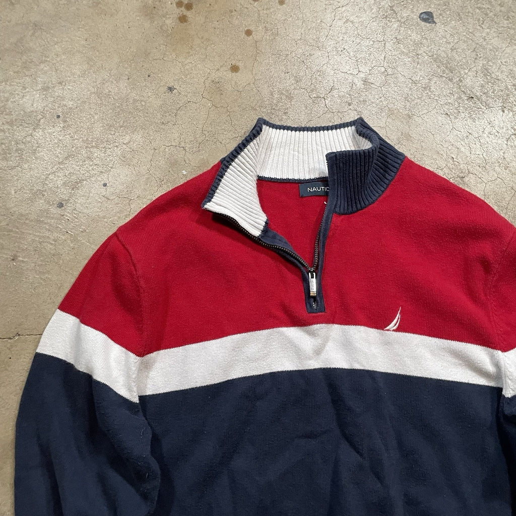 mens nautica quarter zip pullover Blue White Red L
