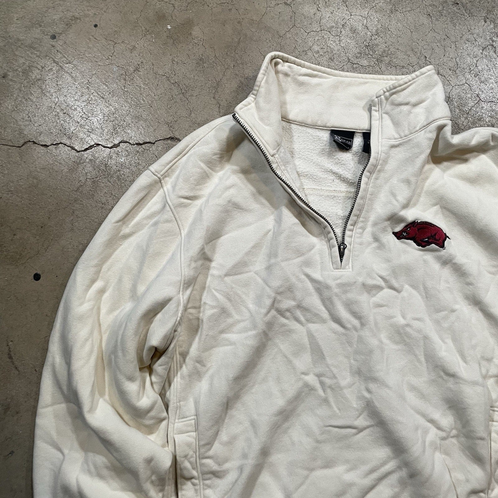 Arkansas Razorbacks Hoodie Mens Medium Tan College Football Quarter Zip