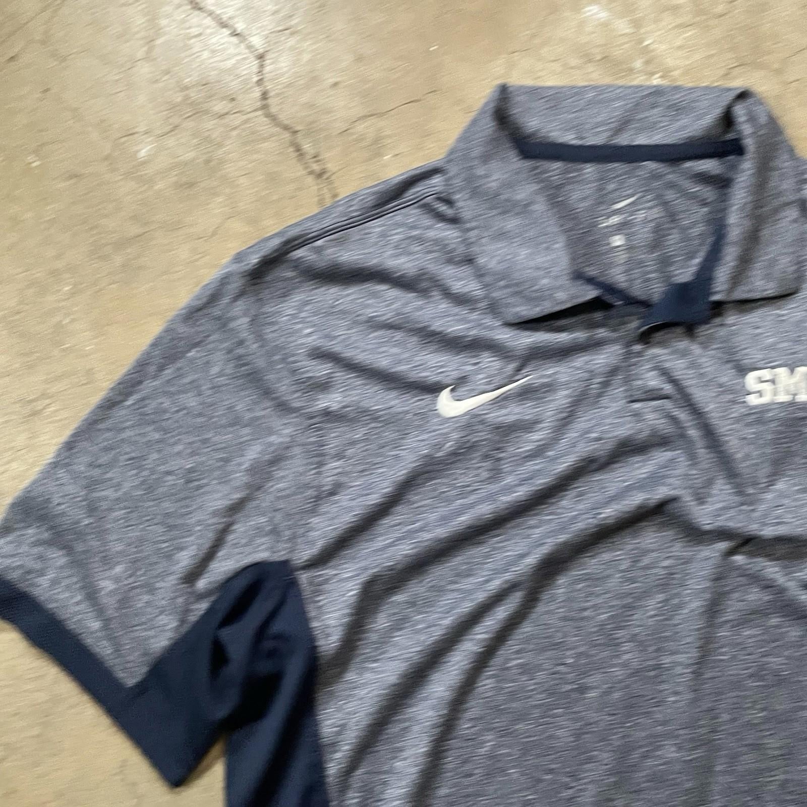 Nike Golf Shirt Dri Fit Polo SMU Mustangs Medium Grey/navy
