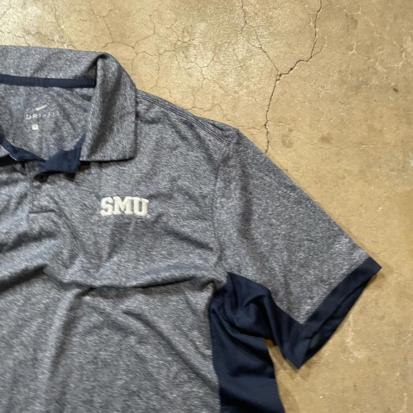 Nike Golf Shirt Dri Fit Polo SMU Mustangs Medium Grey/navy