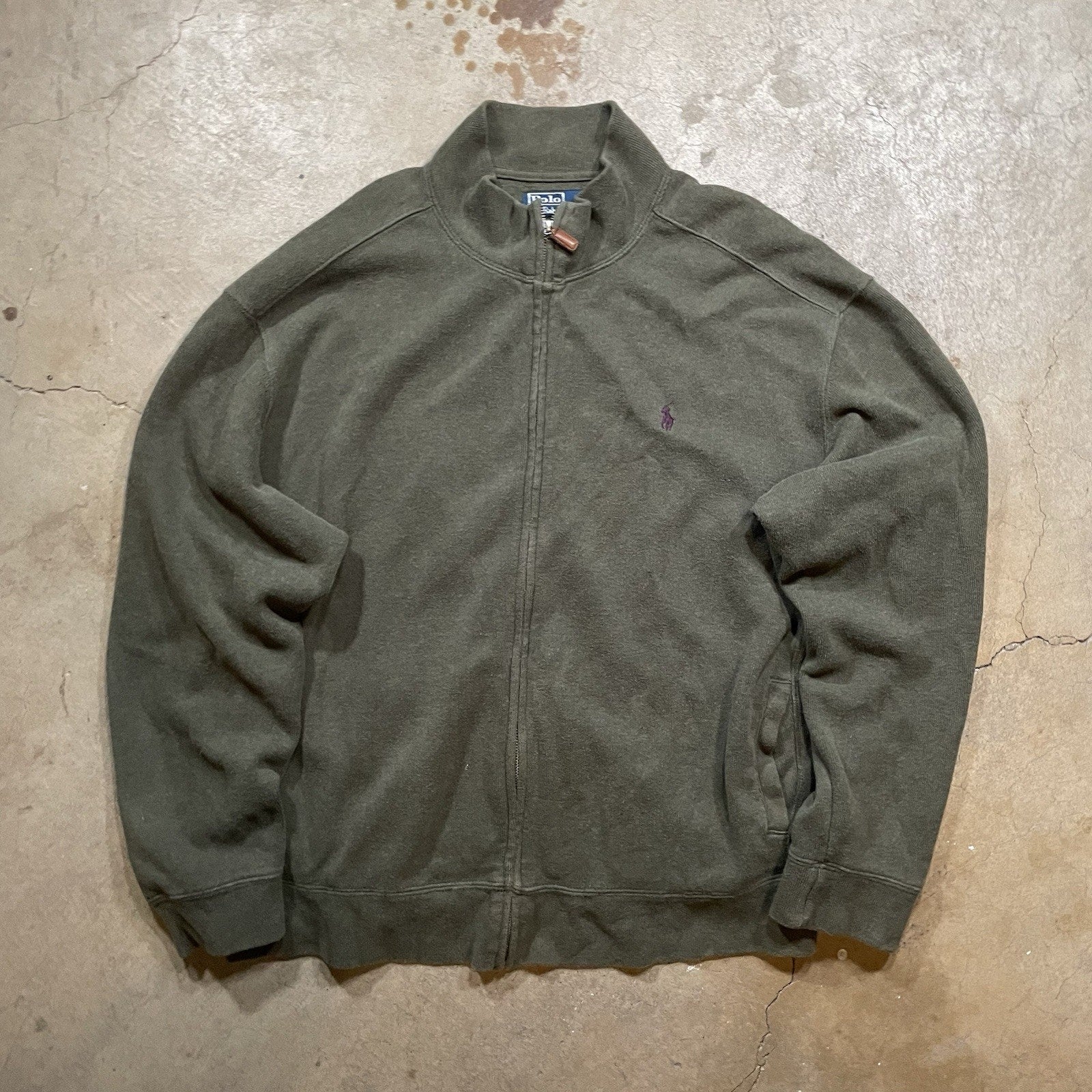 Polo Ralph Lauren Mens Classic Zip Up Cotton Sweater Green Size XL