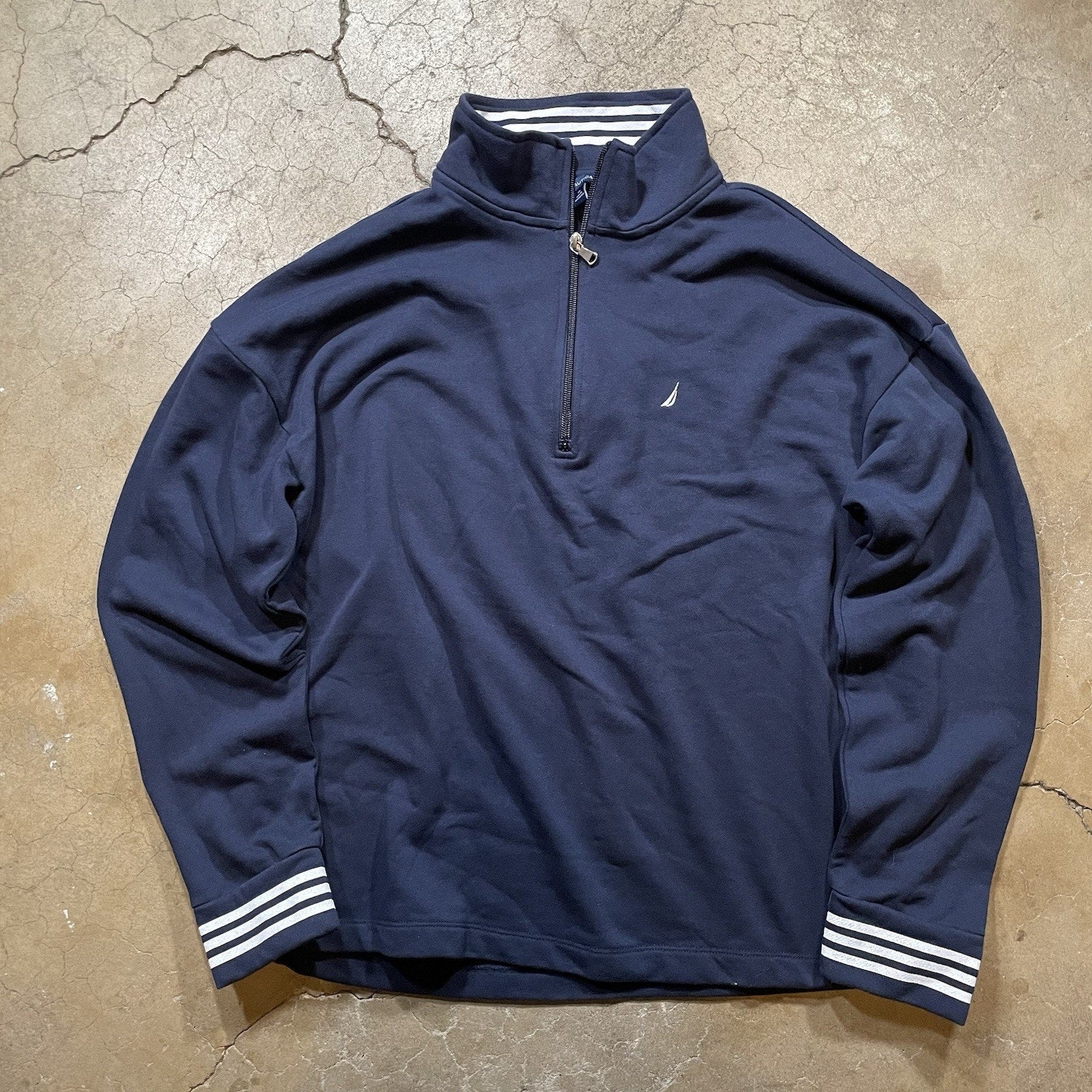 Nautica Quarter Zip Knit Sweater Men's Long Sleeve Blue M