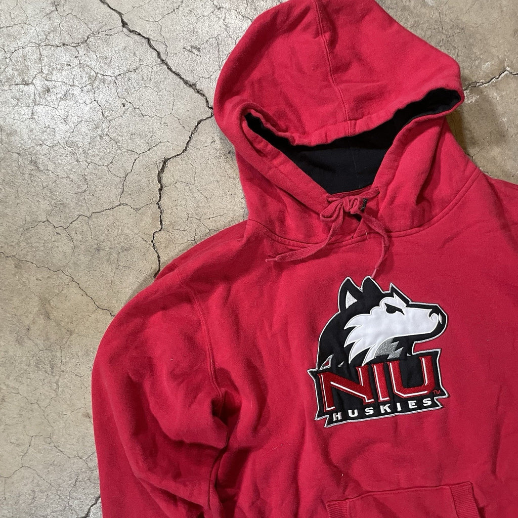 NIU Northern Illinois Huskies Hoodie Red Big Logo Pullover- Large
