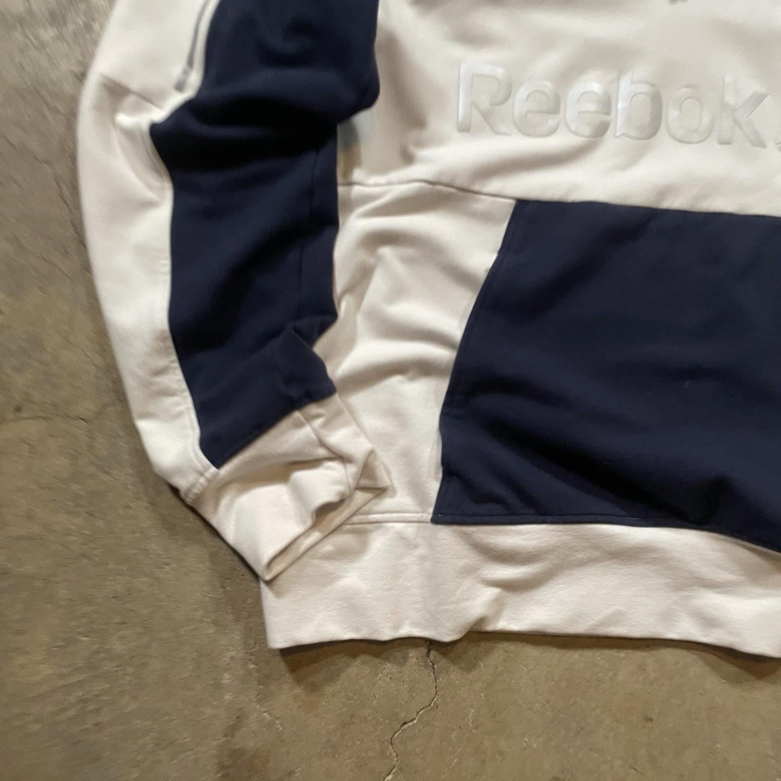 Reebok Hoodie Mens Large White x Blue Sweatshirt Long Sleeve