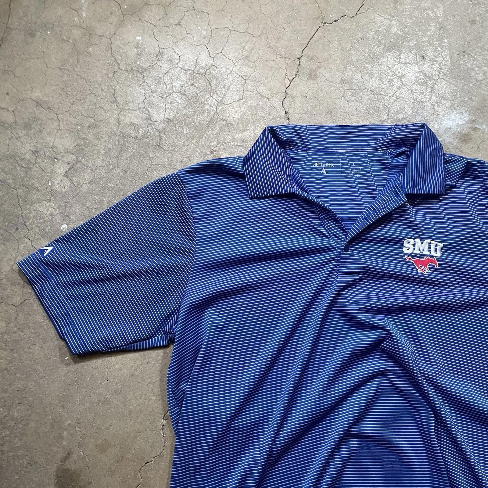 SMU Mustangs Antigua Men’s Polo Blue Golf Shirt Size L