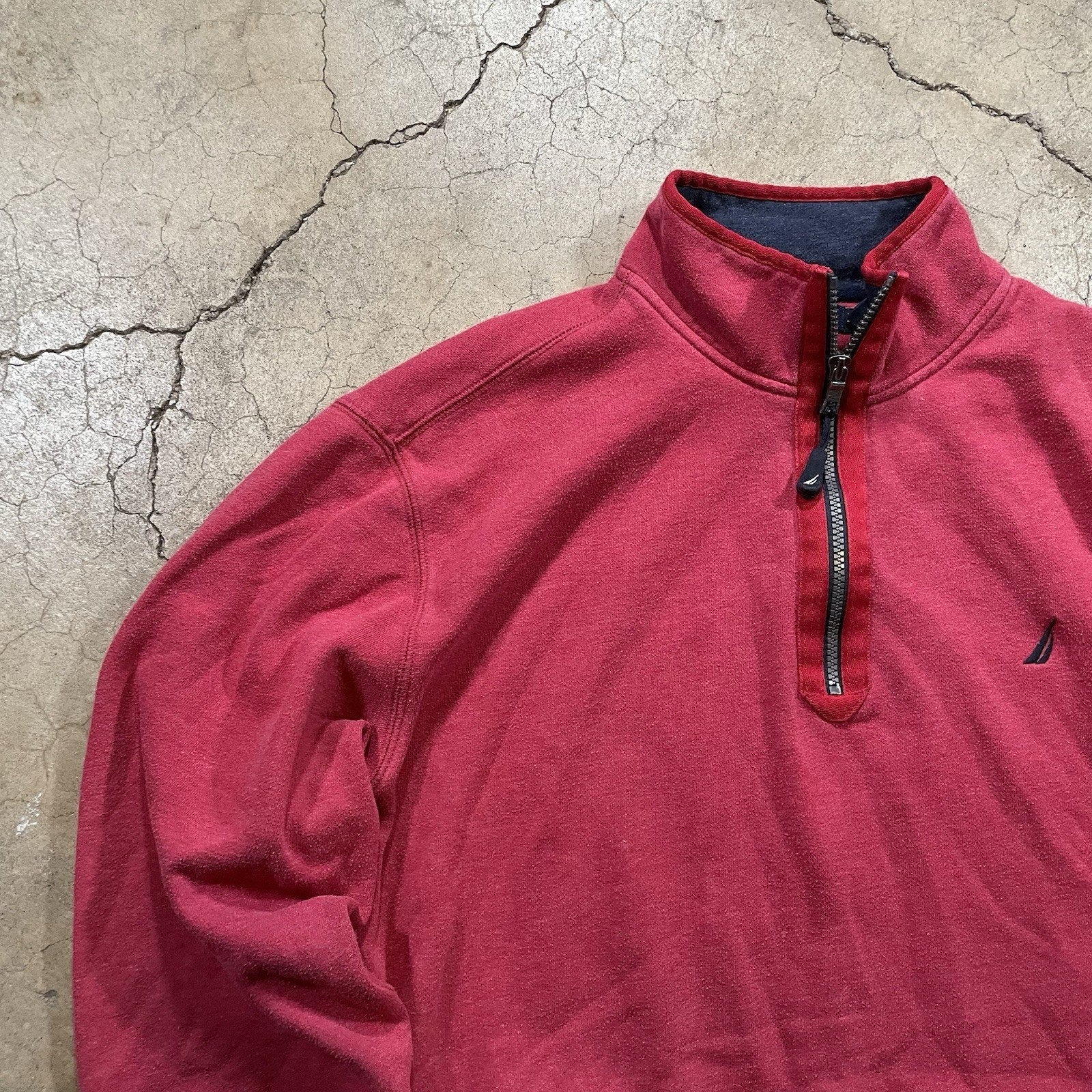 Nautica Quarter Zip Knit Sweater Men's Long Sleeve Red XL