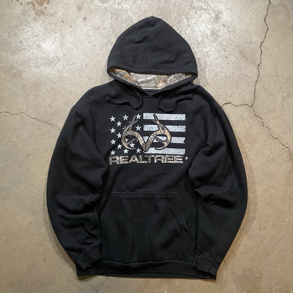 Realtree Hoodie Mens Large Black Antlers Camo American Flag Sweatshirt Hunting