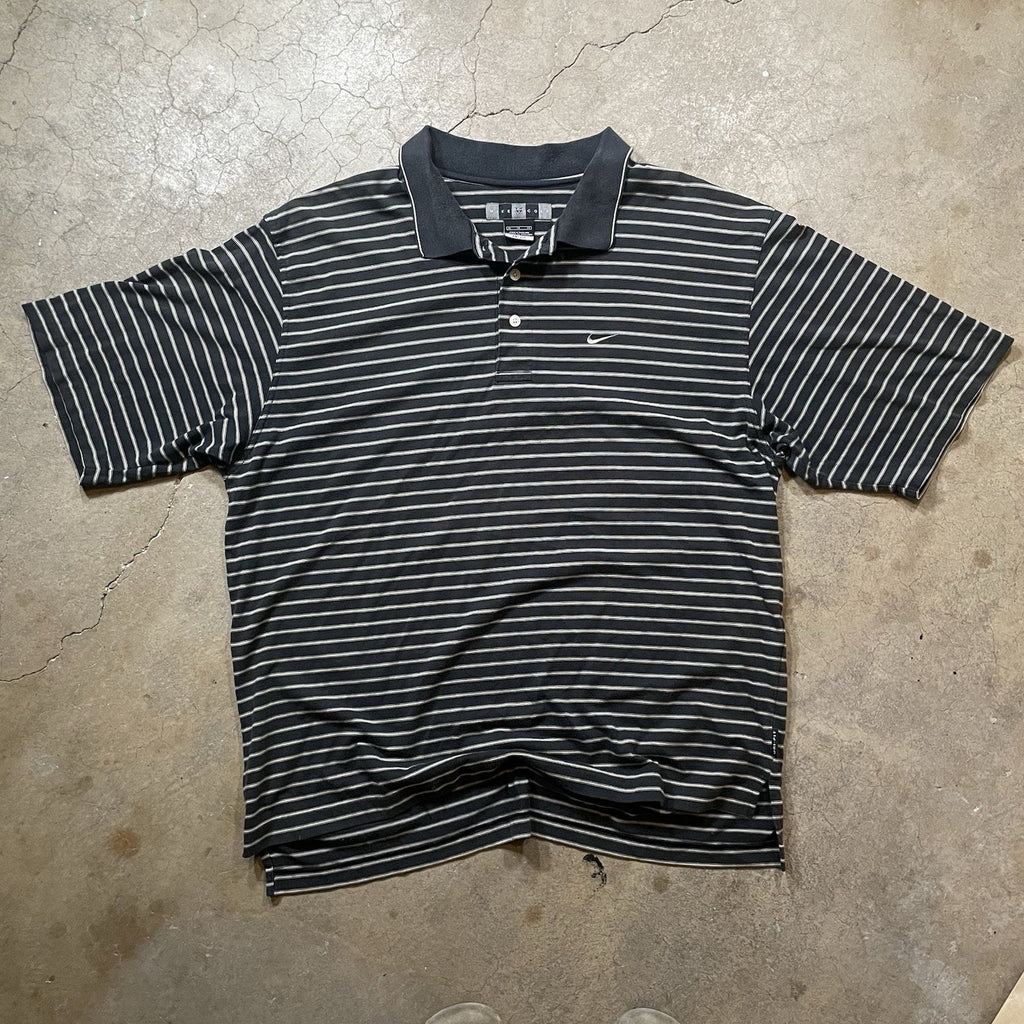 Nike Polo Shirt Men's XL Black Stripe Golf Dri-Fit Swoosh