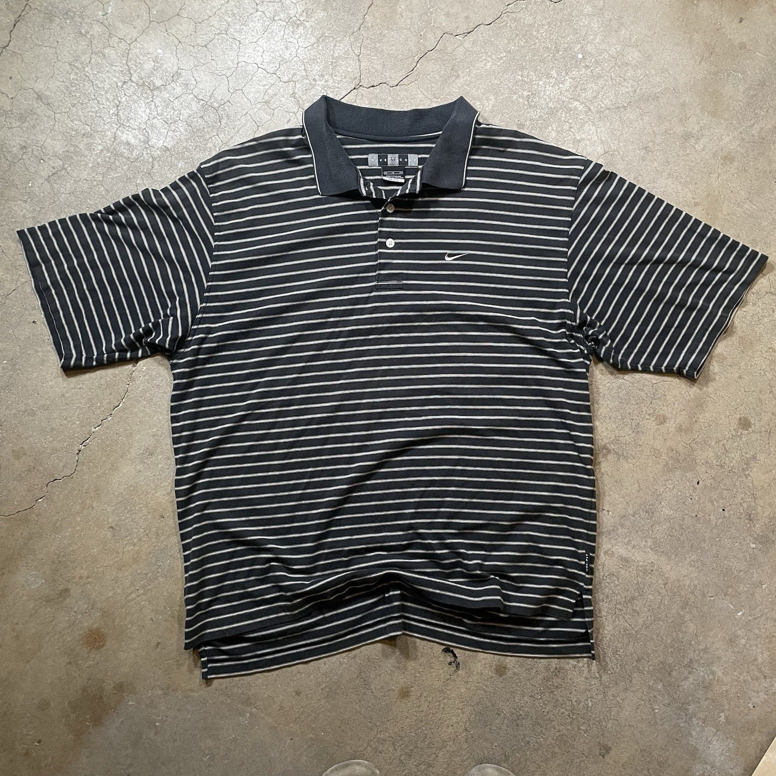 Nike Polo Shirt Men's XL Black Stripe Golf Dri-Fit Swoosh