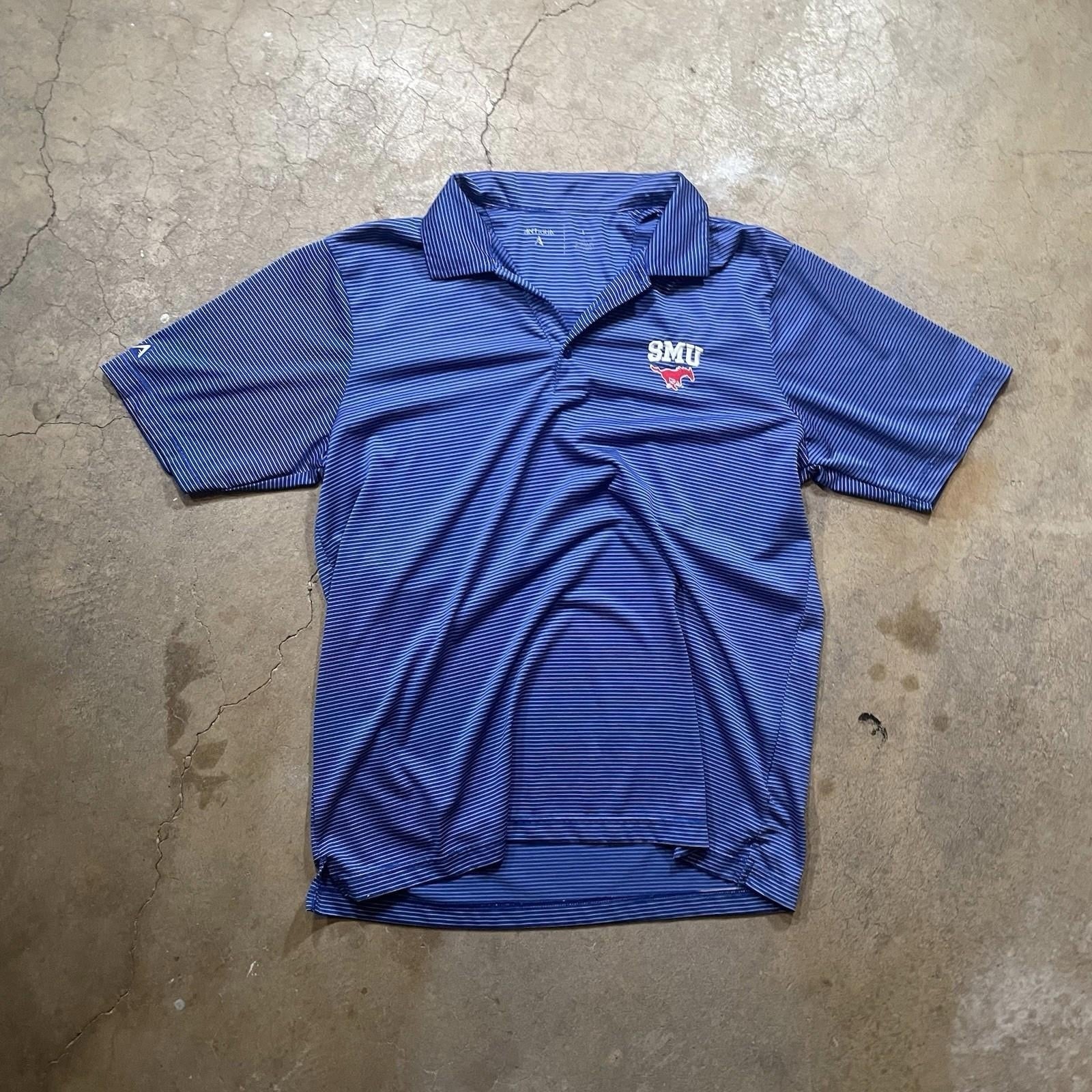 SMU Mustangs Antigua Men’s Polo Blue Golf Shirt Size L
