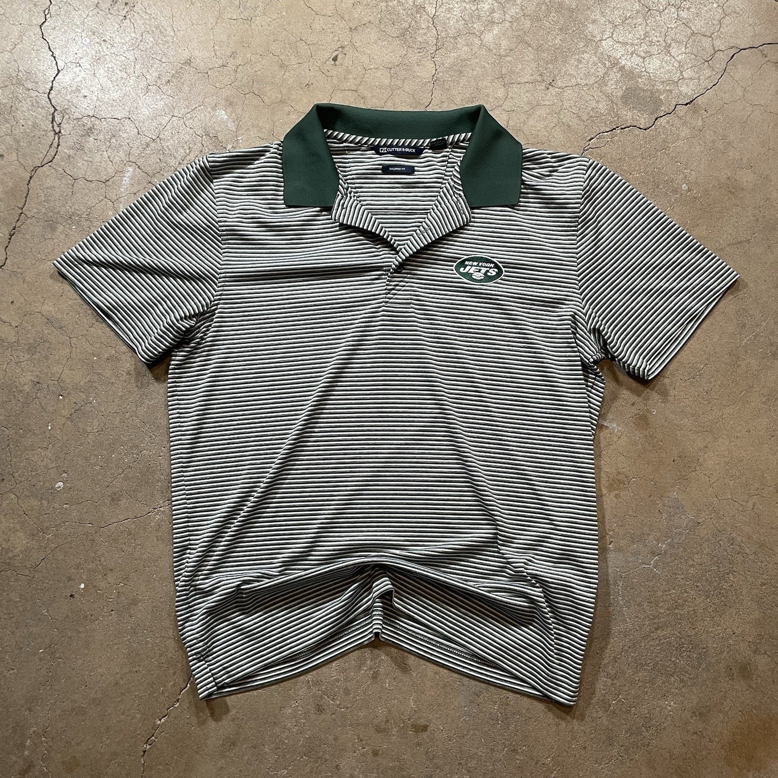 Cutter & Buck Polo NY Jets Men's Green & White Striped M