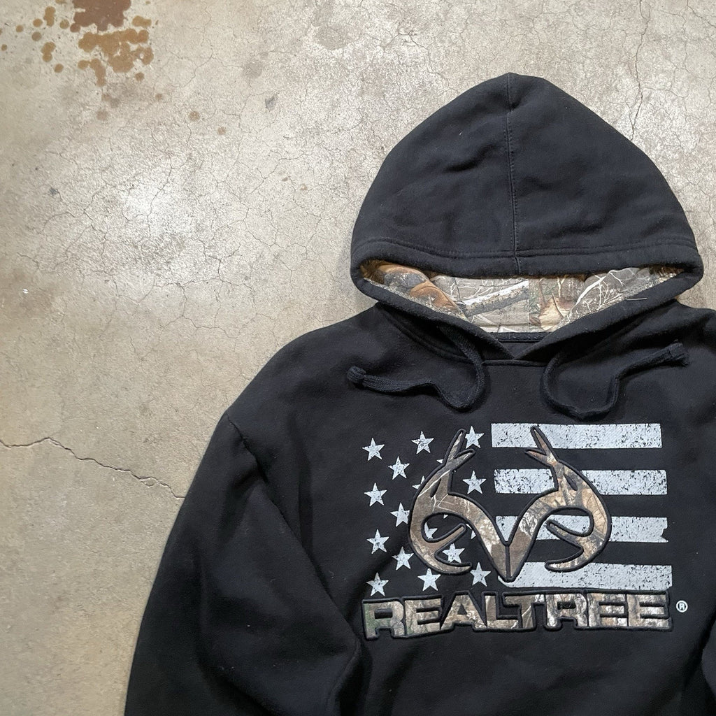 Realtree Hoodie Mens Large Black Antlers Camo American Flag Sweatshirt Hunting