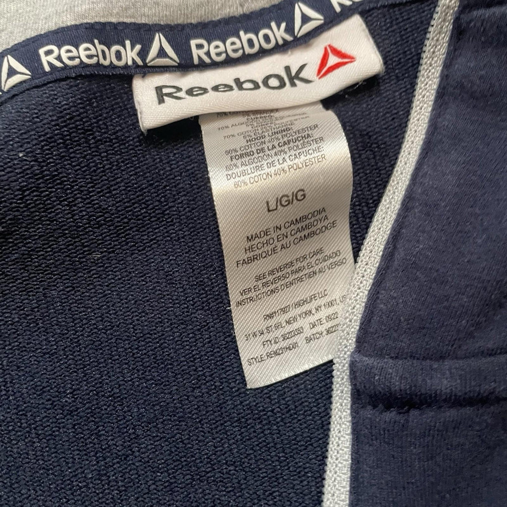 Reebok Hoodie Mens Large White x Blue Sweatshirt Long Sleeve