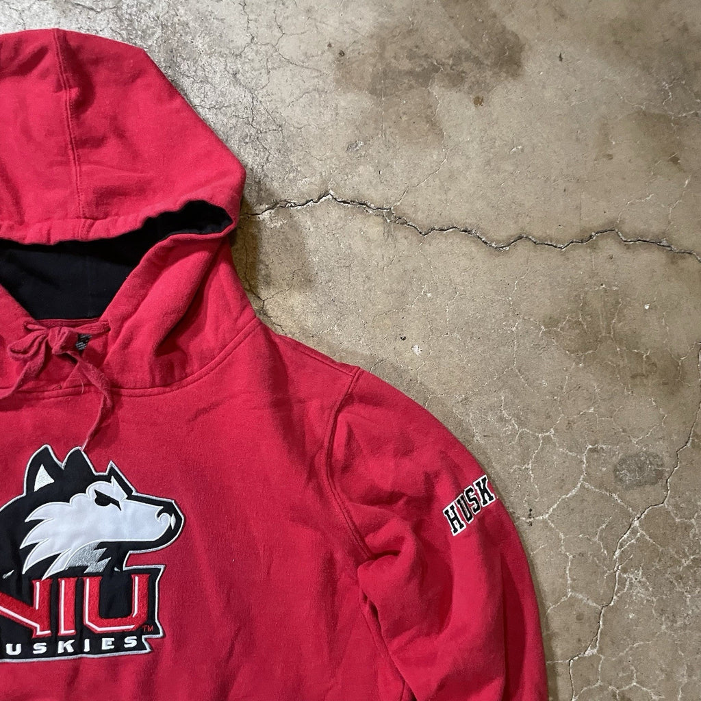NIU Northern Illinois Huskies Hoodie Red Big Logo Pullover- Large
