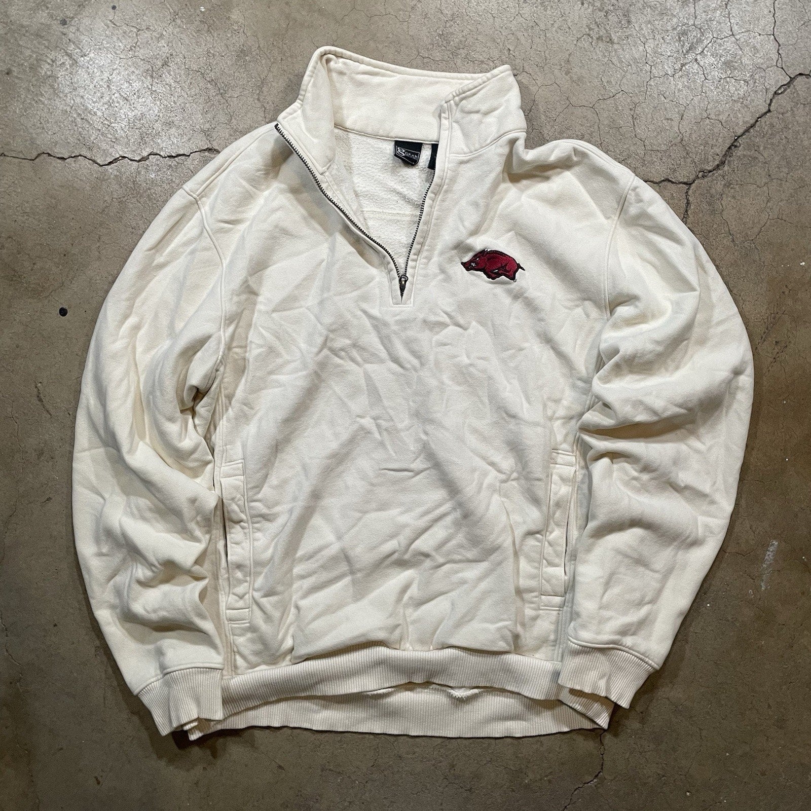 Arkansas Razorbacks Hoodie Mens Medium Tan College Football Quarter Zip