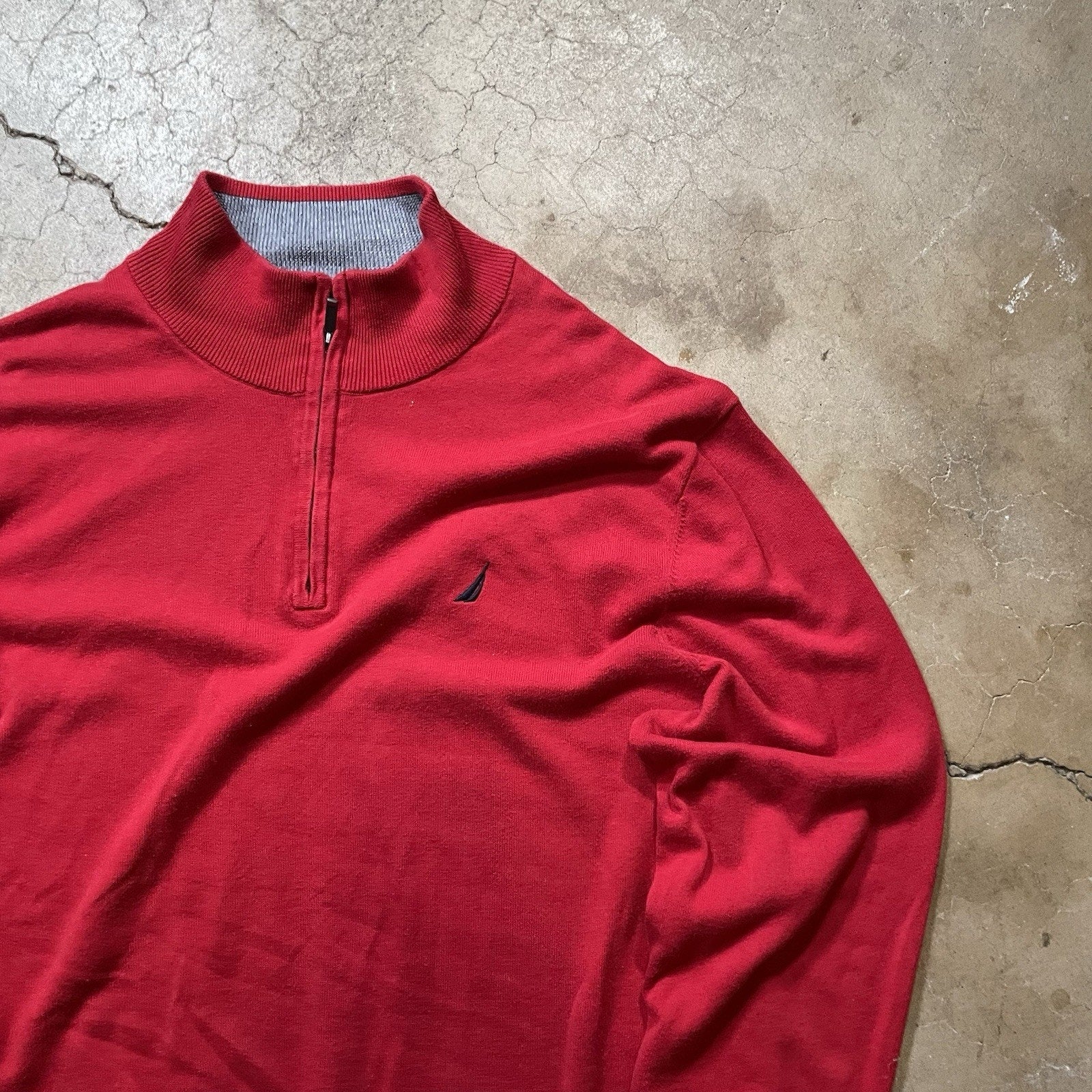 Nautica Quarter Zip Knit Sweater Men's Long Sleeve Red XXL