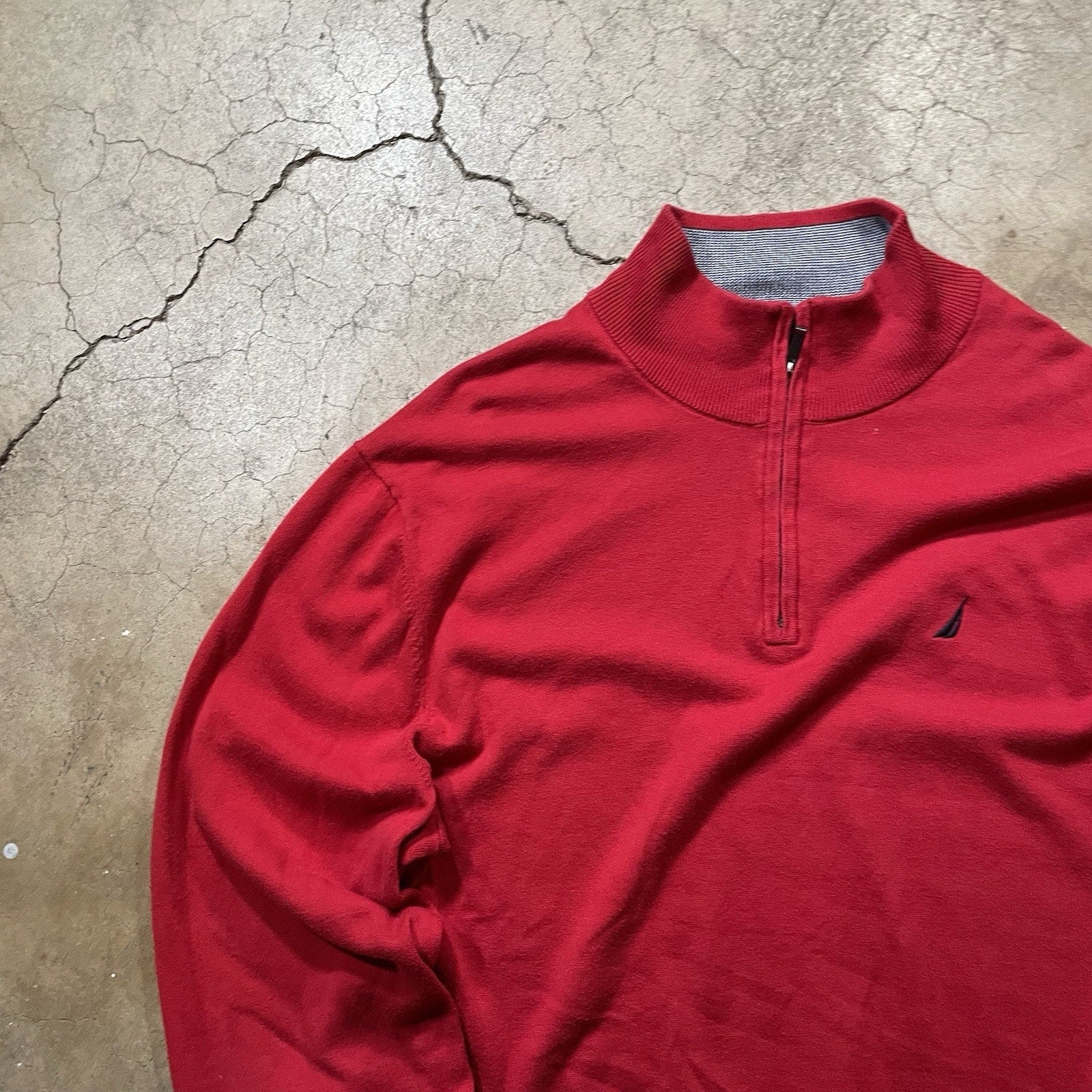 Nautica Quarter Zip Knit Sweater Men's Long Sleeve Red XXL
