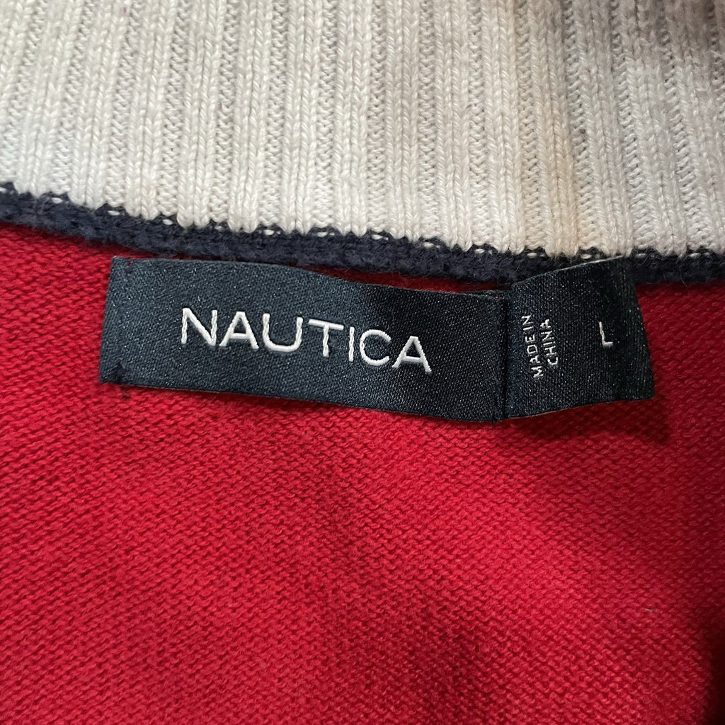 mens nautica quarter zip pullover Blue White Red L