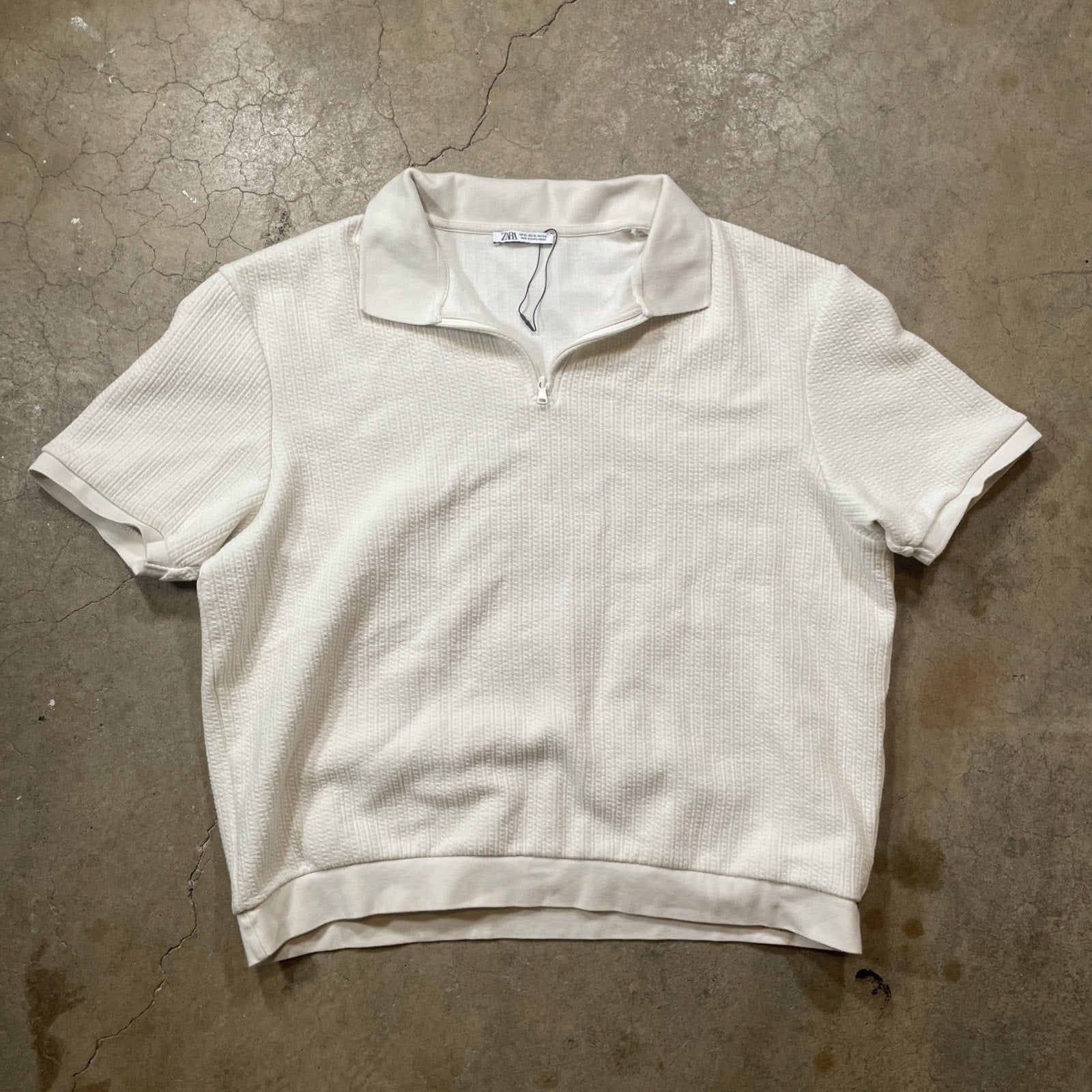 ZARA Men's XL Cream Polo Shirt Short Sleeve Collared