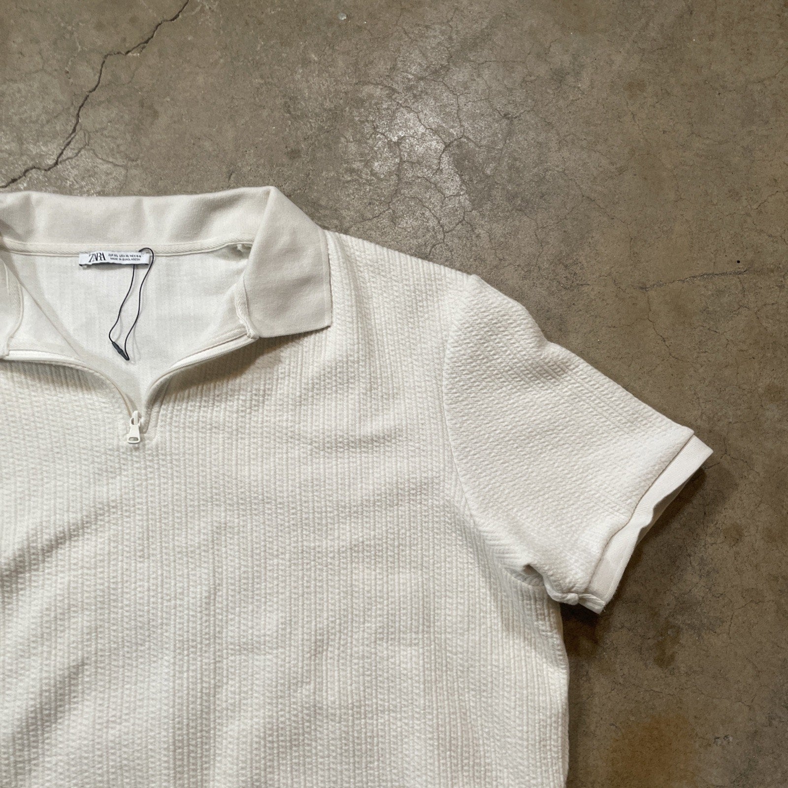 ZARA Men's XL Cream Polo Shirt Short Sleeve Collared