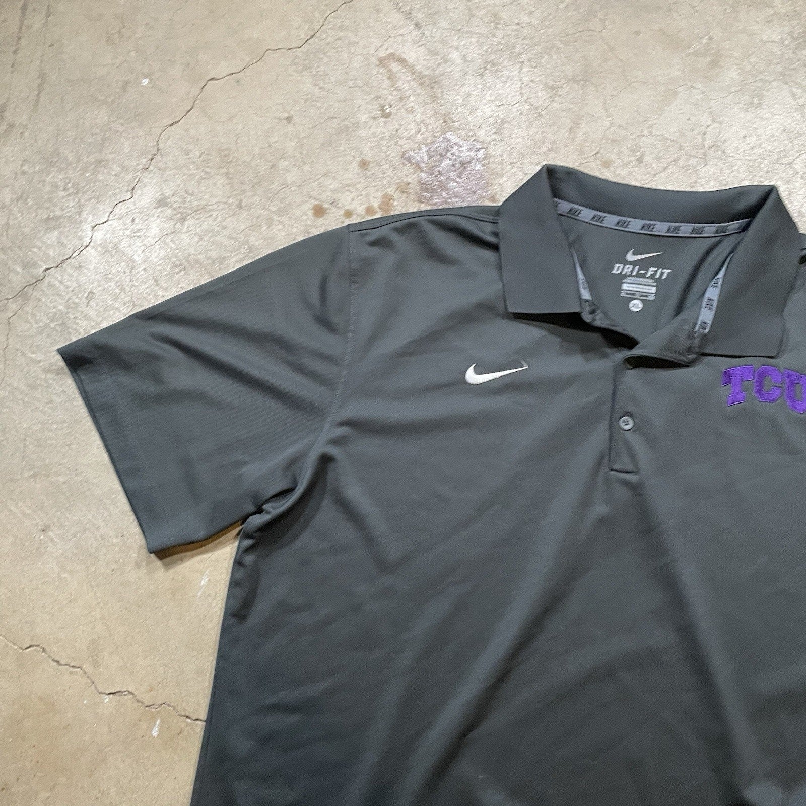 Nike Men’s TCU Horned Frogs Polo Shirt Dri-Fit Short Sleeve Grey Size XL
