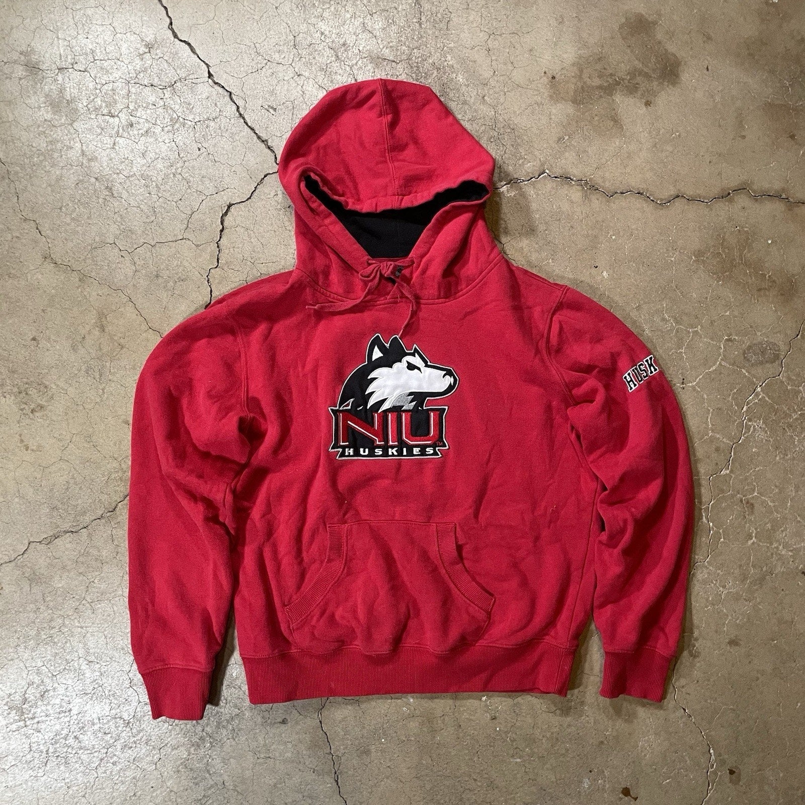 NIU Northern Illinois Huskies Hoodie Red Big Logo Pullover- Large