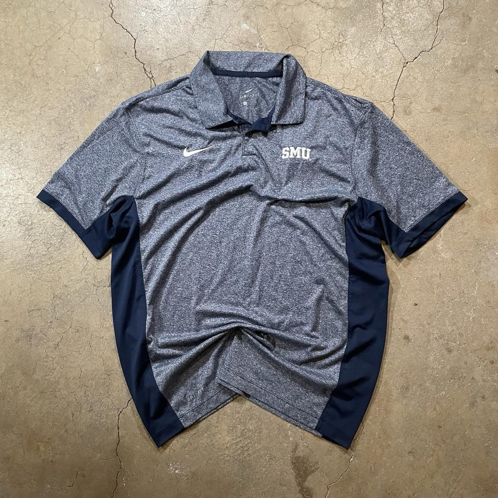 Nike Golf Shirt Dri Fit Polo SMU Mustangs Medium Grey/navy