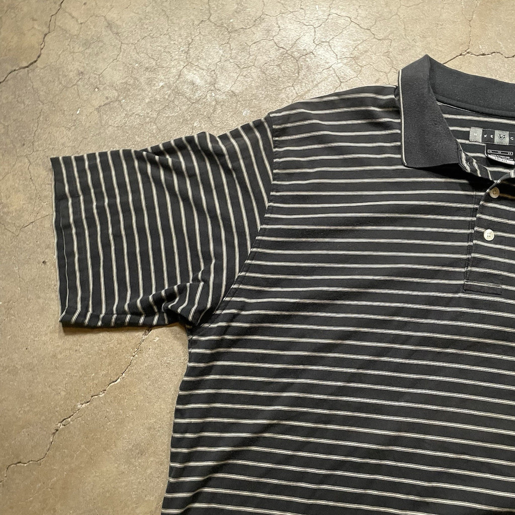 Nike Polo Shirt Men's XL Black Stripe Golf Dri-Fit Swoosh
