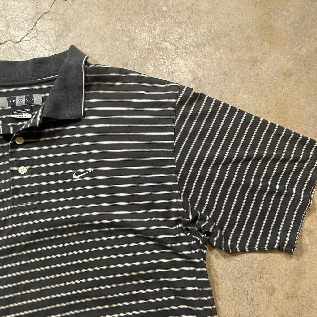 Nike Polo Shirt Men's XL Black Stripe Golf Dri-Fit Swoosh
