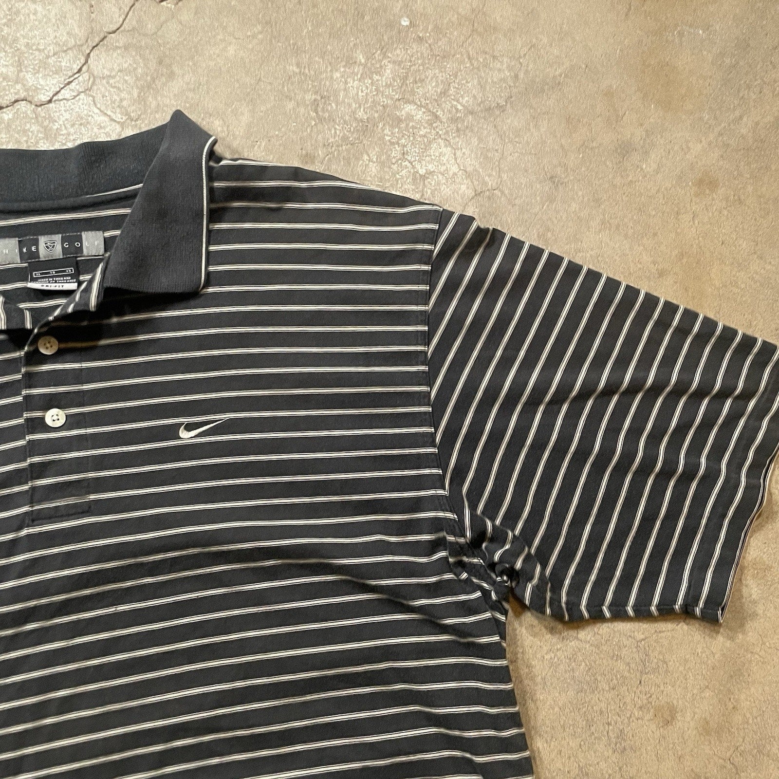 Nike Polo Shirt Men's XL Black Stripe Golf Dri-Fit Swoosh