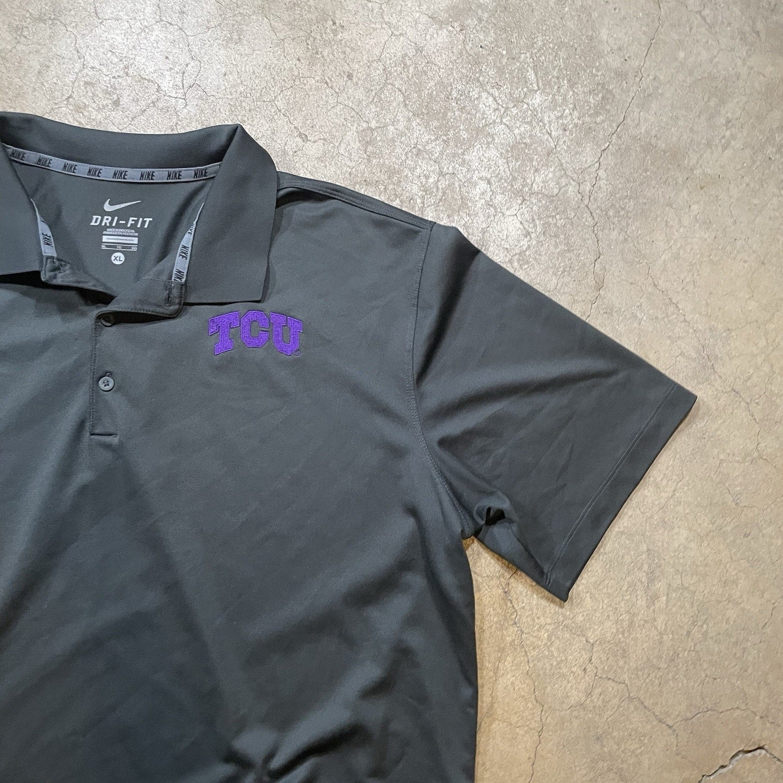 Nike Men’s TCU Horned Frogs Polo Shirt Dri-Fit Short Sleeve Grey Size XL