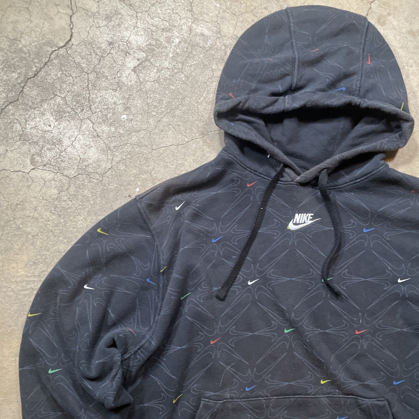 Black Multi Colored Swoosh Nike Sweatshirt Hoodie Adult L